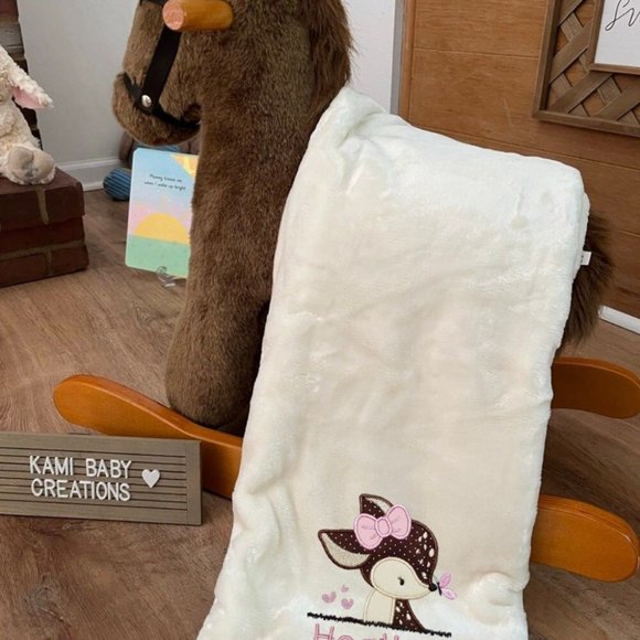 NWT Embroidered Personalized Baby Blanket With Deer - Picture 1 of 8